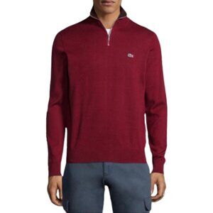 Lacoste 100% Cotton Size 5 Red Men's 1/4 Zip Mockneck Ribbed Pullover Sweatshirt